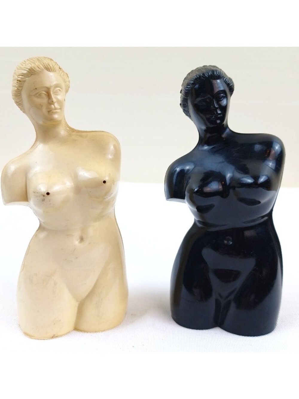 Vintage Nude Female Torso Salt & Pepper Shakers Black White Figural Risque